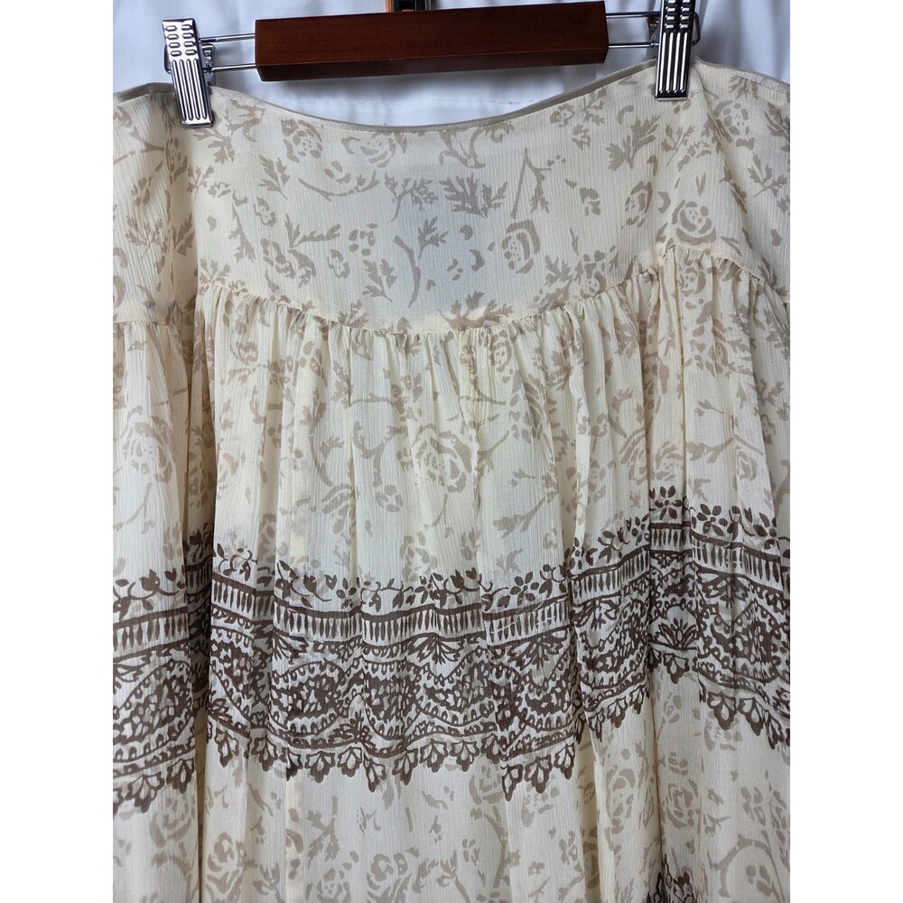 Jones New York Signature Silk Skirt Women Medium Cream Brown Boho Floral Midi - Picture 4 of 7